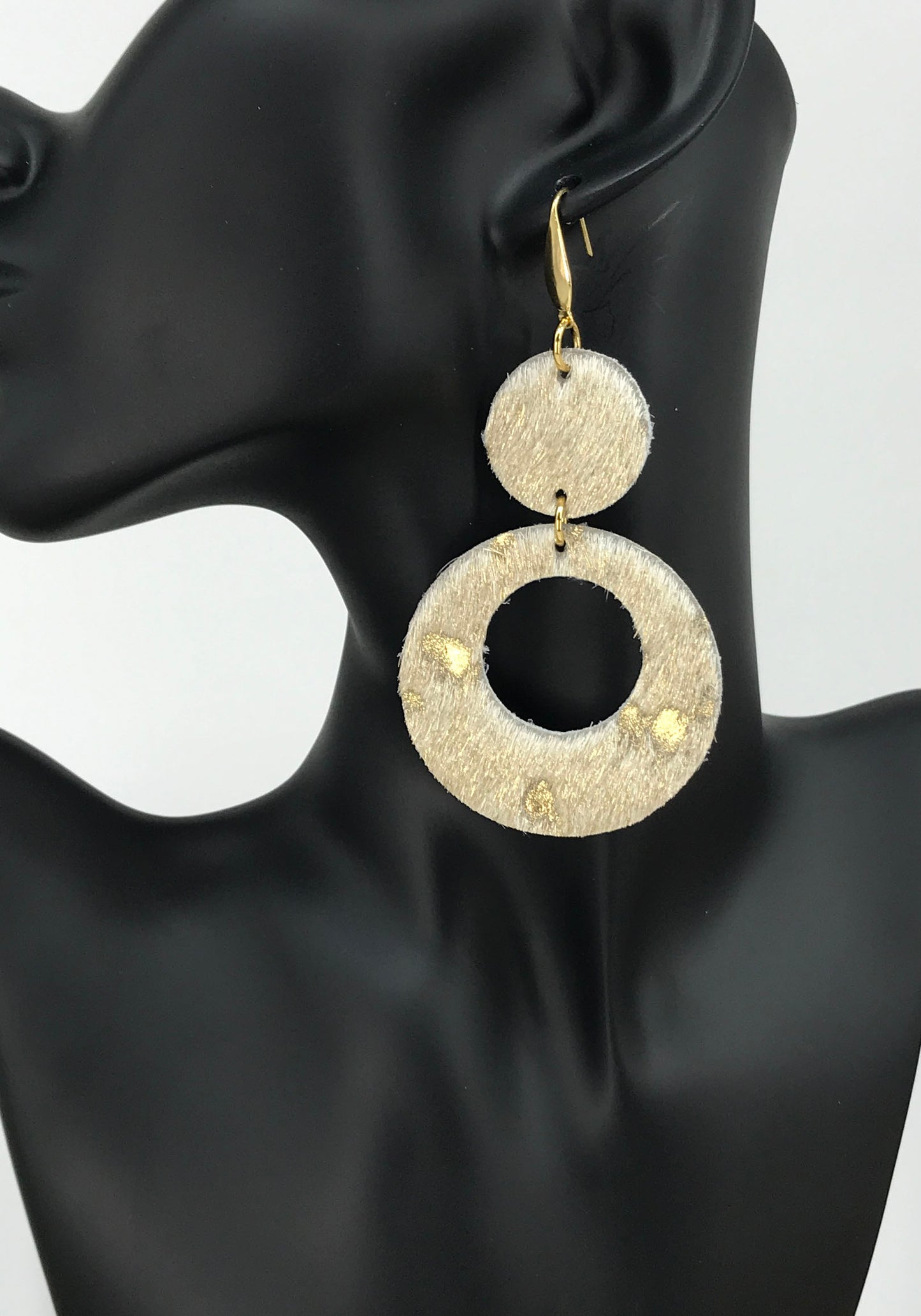 Hair On Metallic Gold Leather Earrings - E19-1974