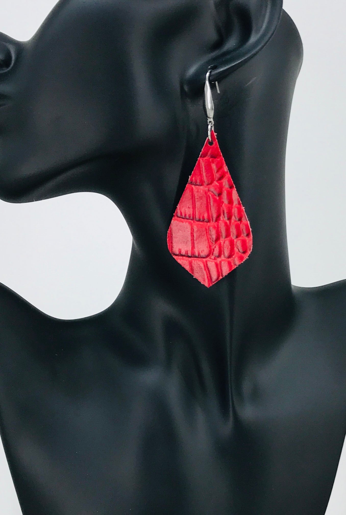 Red Genuine Leather Earrings - E19-1977
