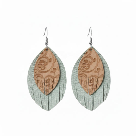 Brown and Blue Genuine Leather Earrings - E19-197