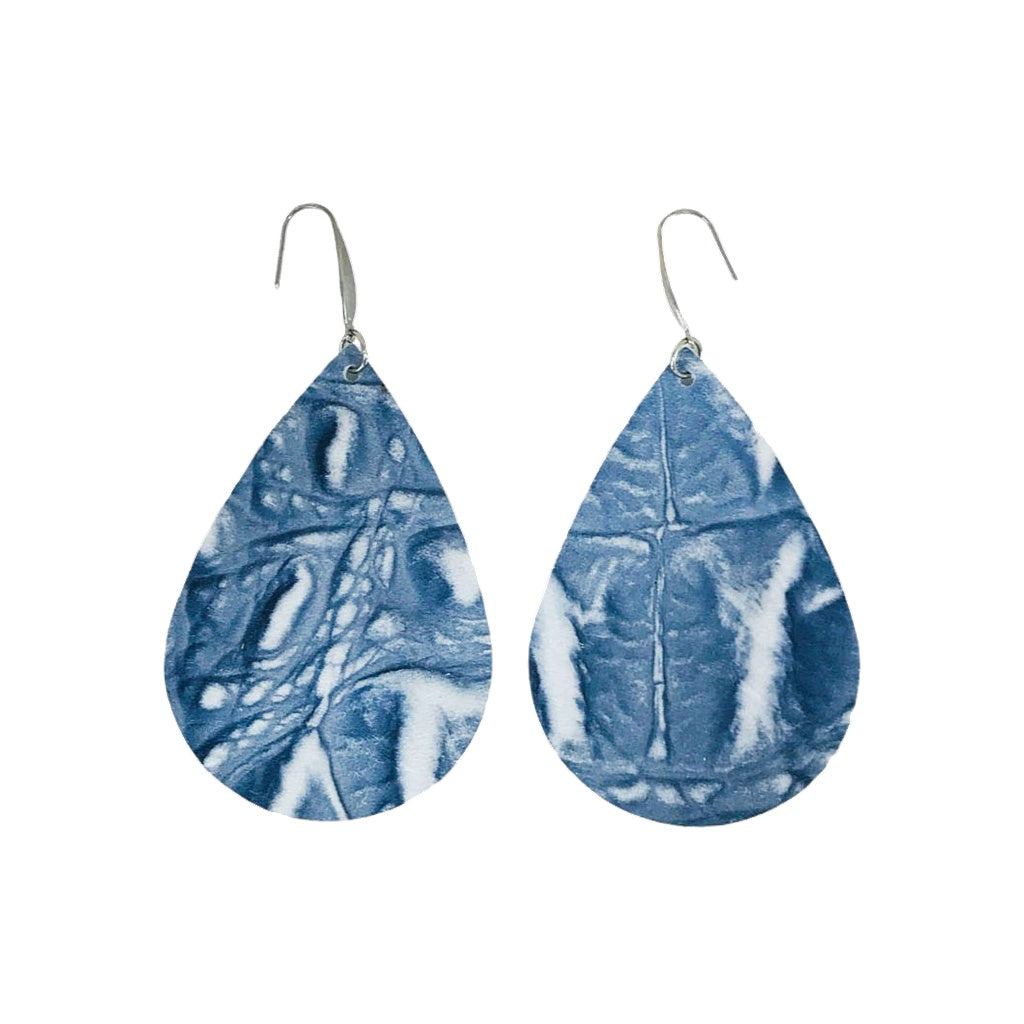 Blue Alligator Teardrop Earrings