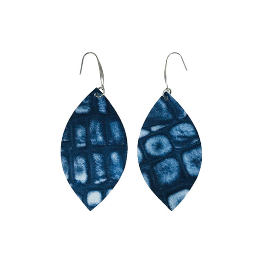 Blue Alligator Leaf Drop Earrings
