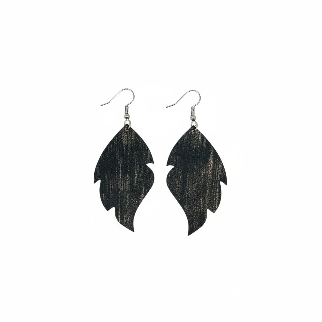 Bronze Curved Leaf Leather Earrings