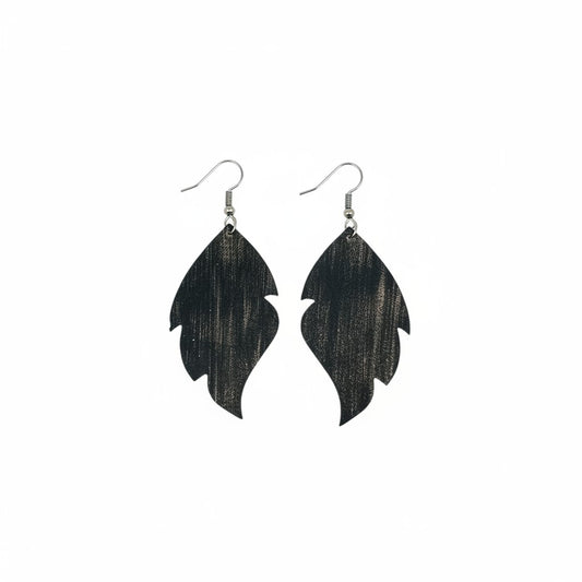 Bronze Curved Leaf Leather Earrings