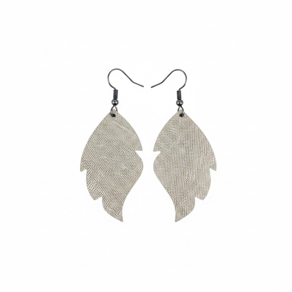 Italian Platinum Saffiano Curved Leaf Leather Earrings