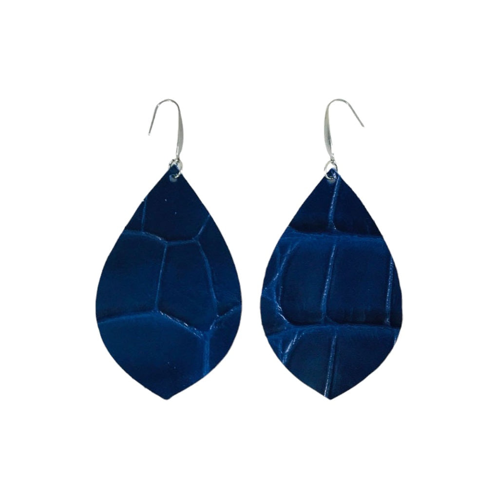 Blue Alligator Leaf Drop Earrings