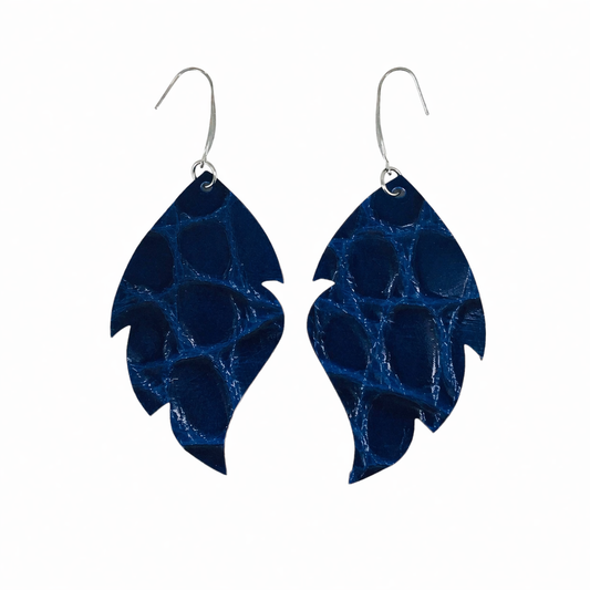 Blue Alligator Leaf Statement Earrings
