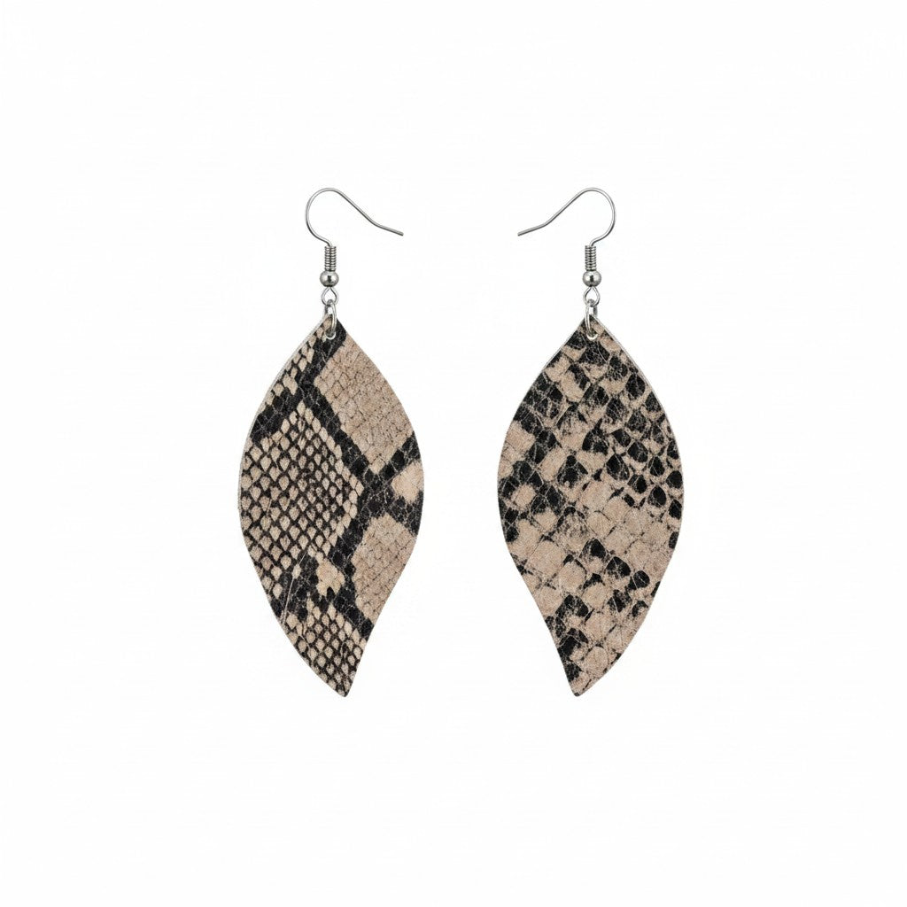Beige and Black Snake Leather Earrings