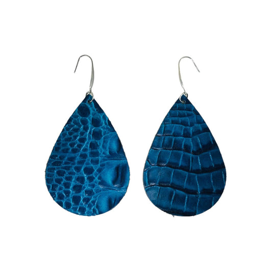 Blue Alligator Teardrop Statement Earrings