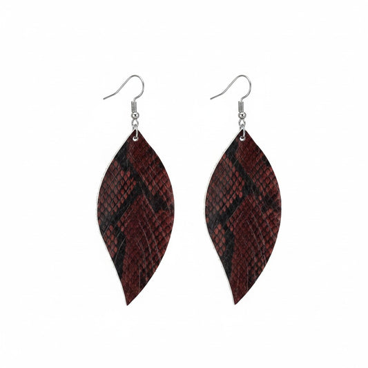 Red and Black Snake Leather Earrings