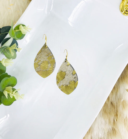 Hair On Metallic Gold Leather Earrings - E19-2048