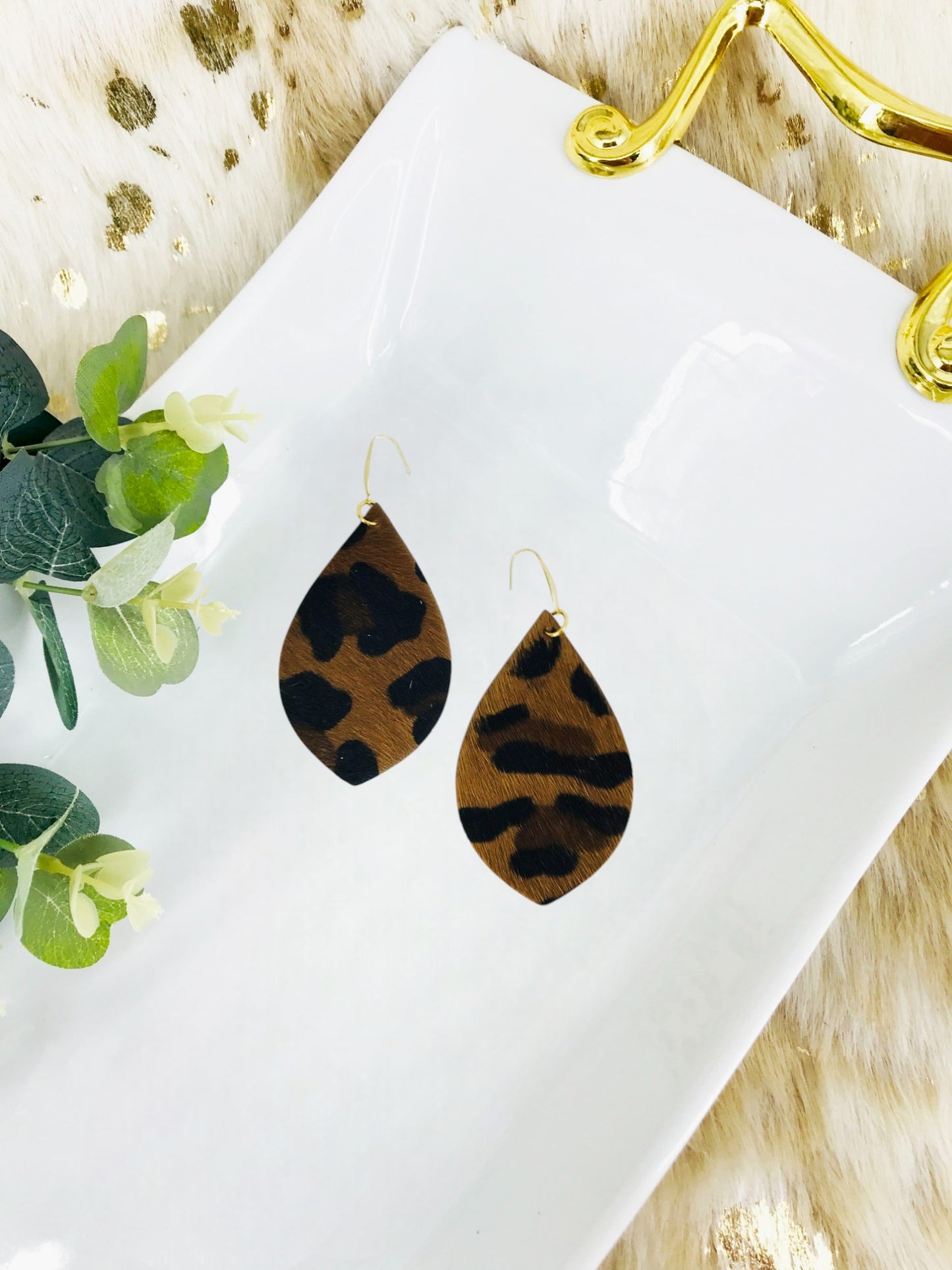 Hair On Chocolate Leather Earrings - E19-2049