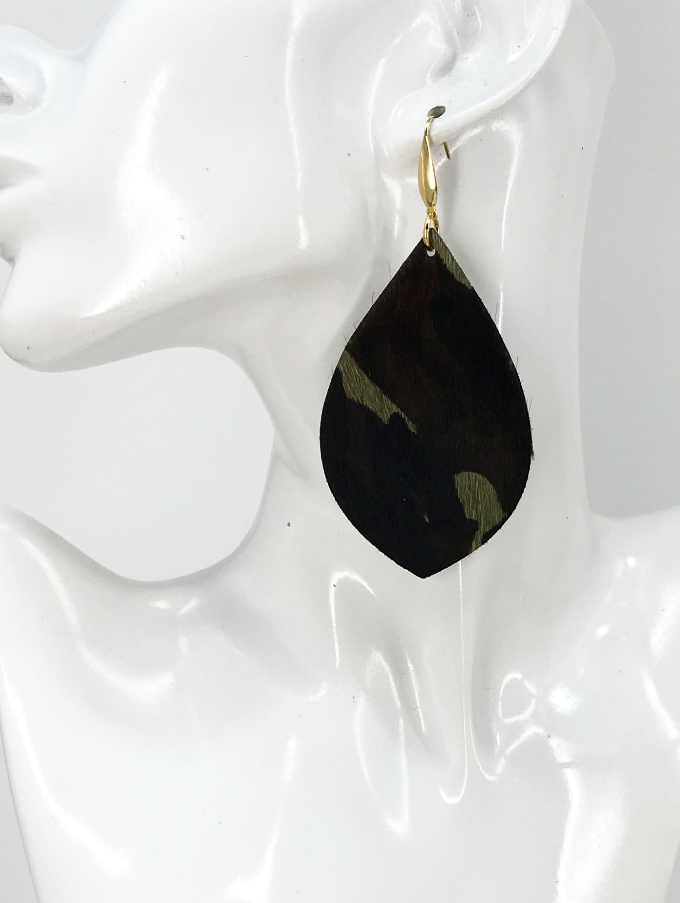 Hair On Camo Leather Earrings - E19-2054
