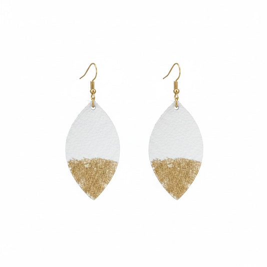 Imperial White Gold Painted Marquis Leather Earrings
