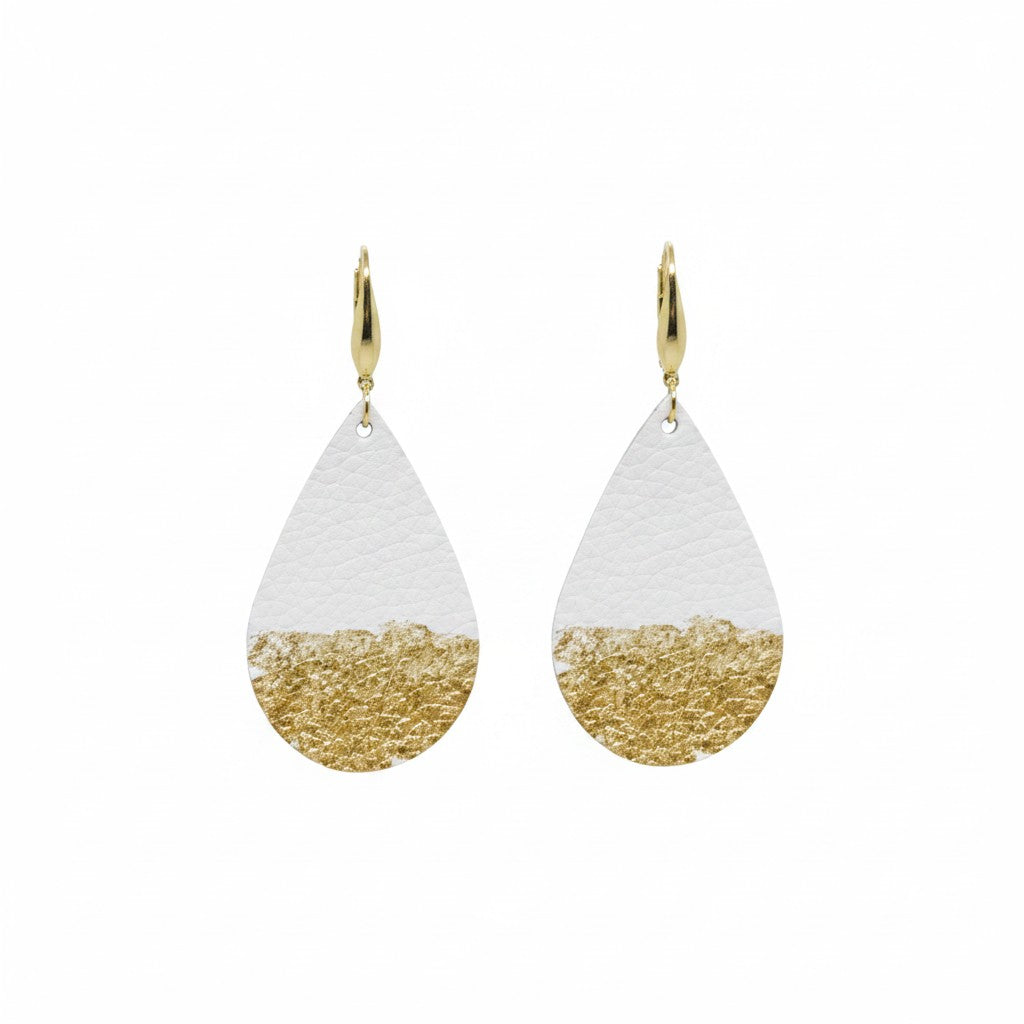 Imperial White Gold Paint Accent Teardrop Leather Earrings