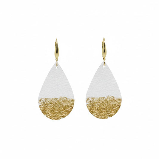 Imperial White Gold Paint Accent Teardrop Leather Earrings