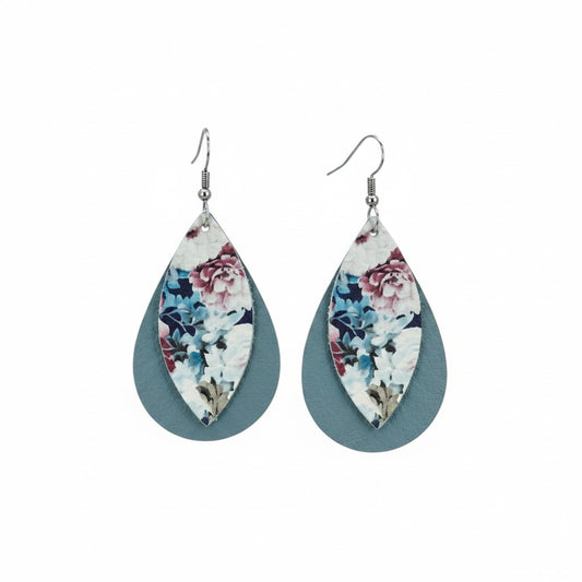 Peacock Blue Genuine Leather Earrings - E19-205