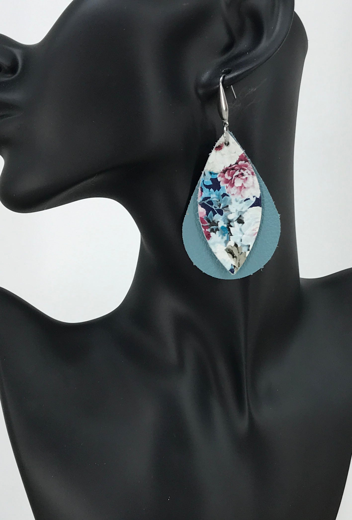 Peacock Blue Genuine Leather Earrings - E19-205
