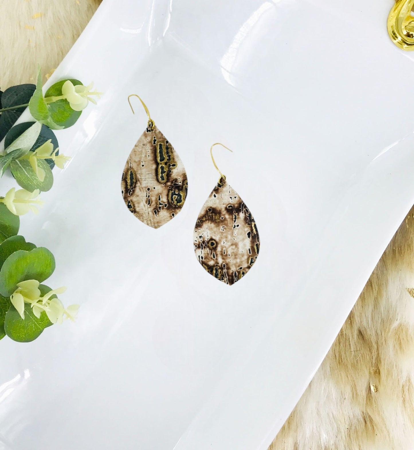 Driftwood Bark Leather Earrings - E19-2061