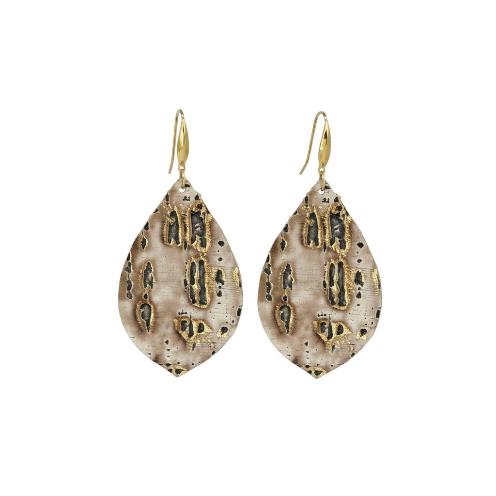 Driftwood Bark Teardrop Leather Earrings