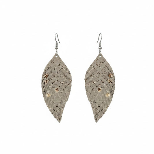 Gray Fringe Snake Leather Earrings