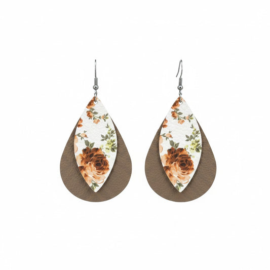 Taupe Layered Leather Earrings - E19-206