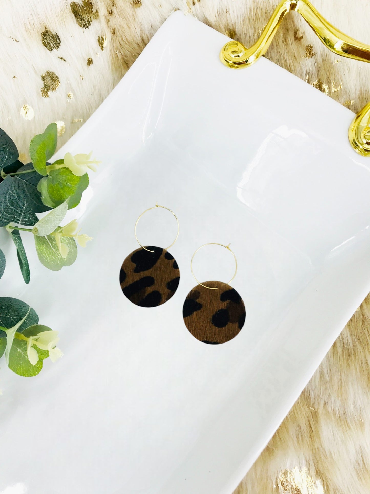 Hair on Leopard Leather Hoop Earrings - E19-2088