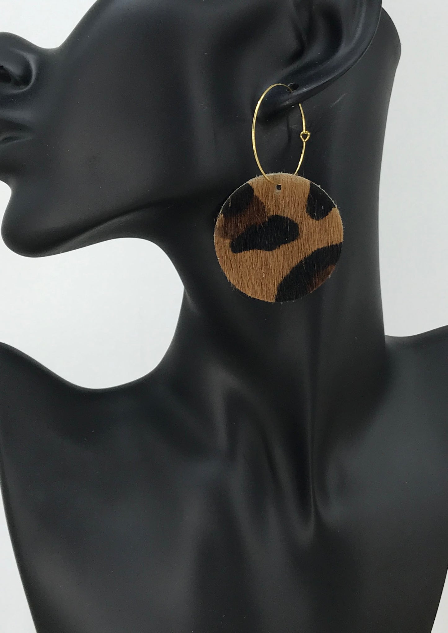 Hair on Leopard Leather Hoop Earrings - E19-2088