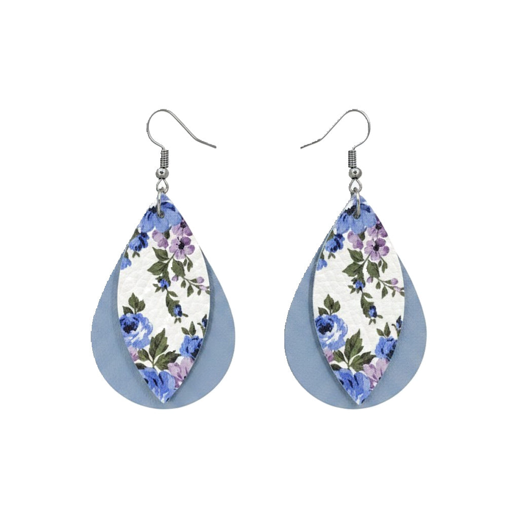 Baby Blue Genuine Leather Layered Earrings - E19-208