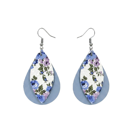 Baby Blue Genuine Leather Layered Earrings - E19-208