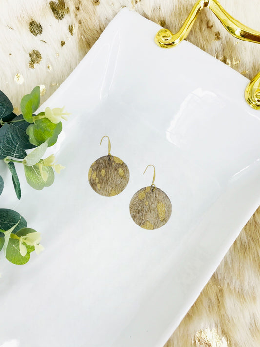 Hair On Metallic Gold Leather Earrings - E19-2091