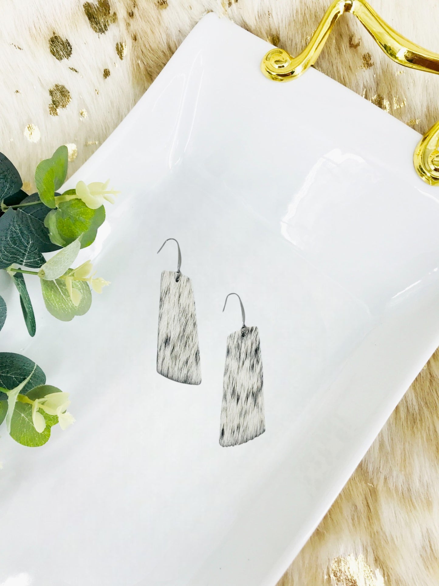 Black and White Hair On Leather Earrings - E19-2110