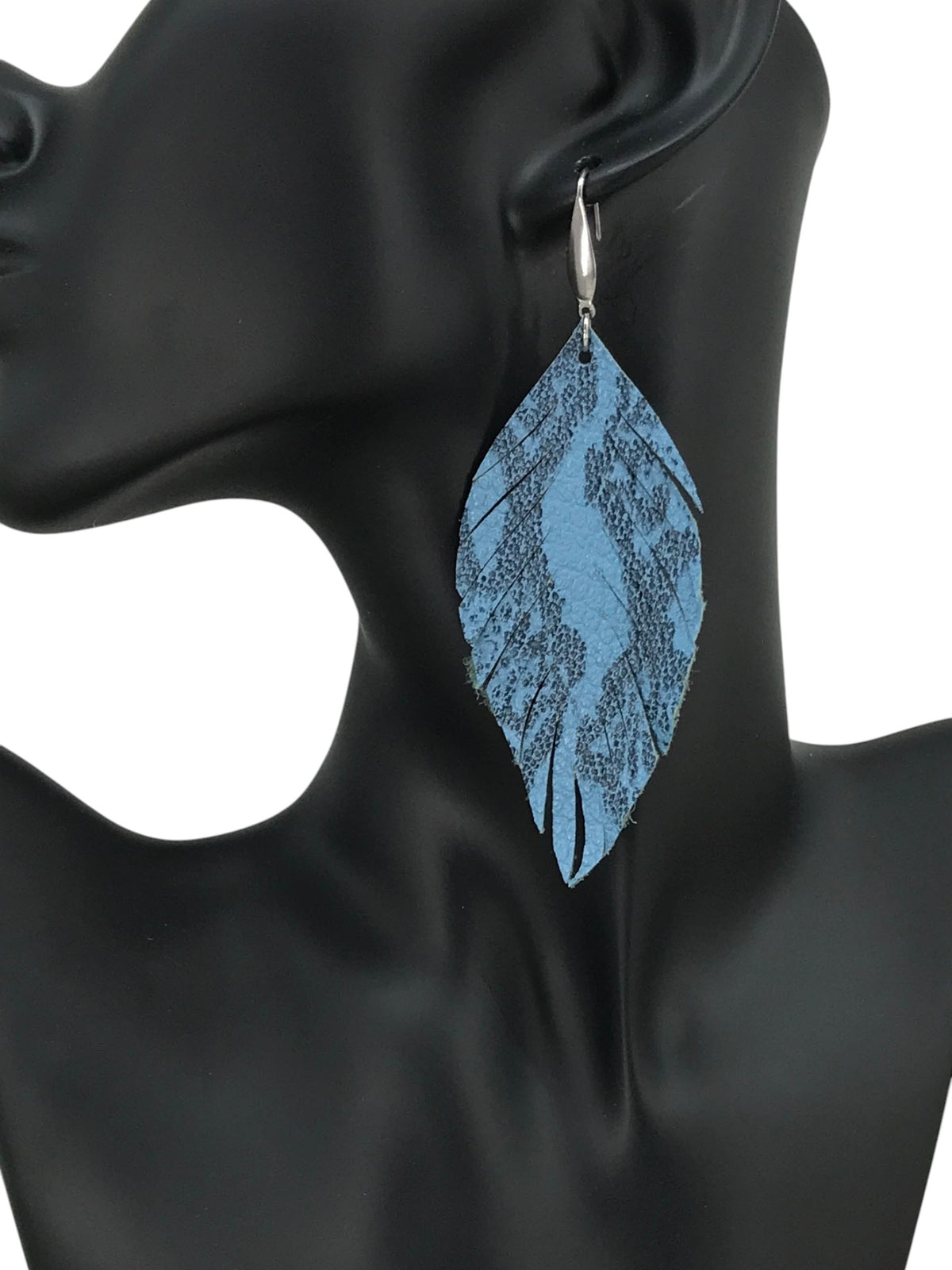Blue Fringe Snake Leather Earrings
