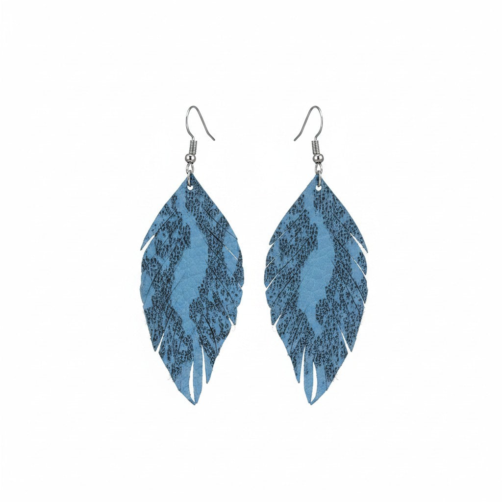 Blue Fringe Snake Leather Earrings