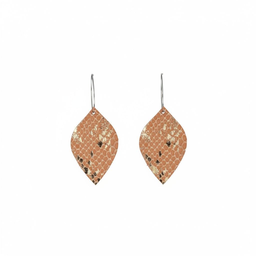 Burnt Orange Snake Leather Hoop Earrings