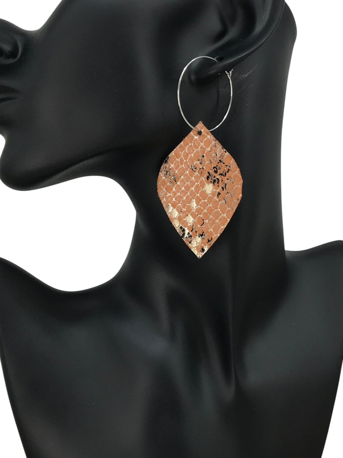 Burnt Orange Snake Leather Hoop Earrings