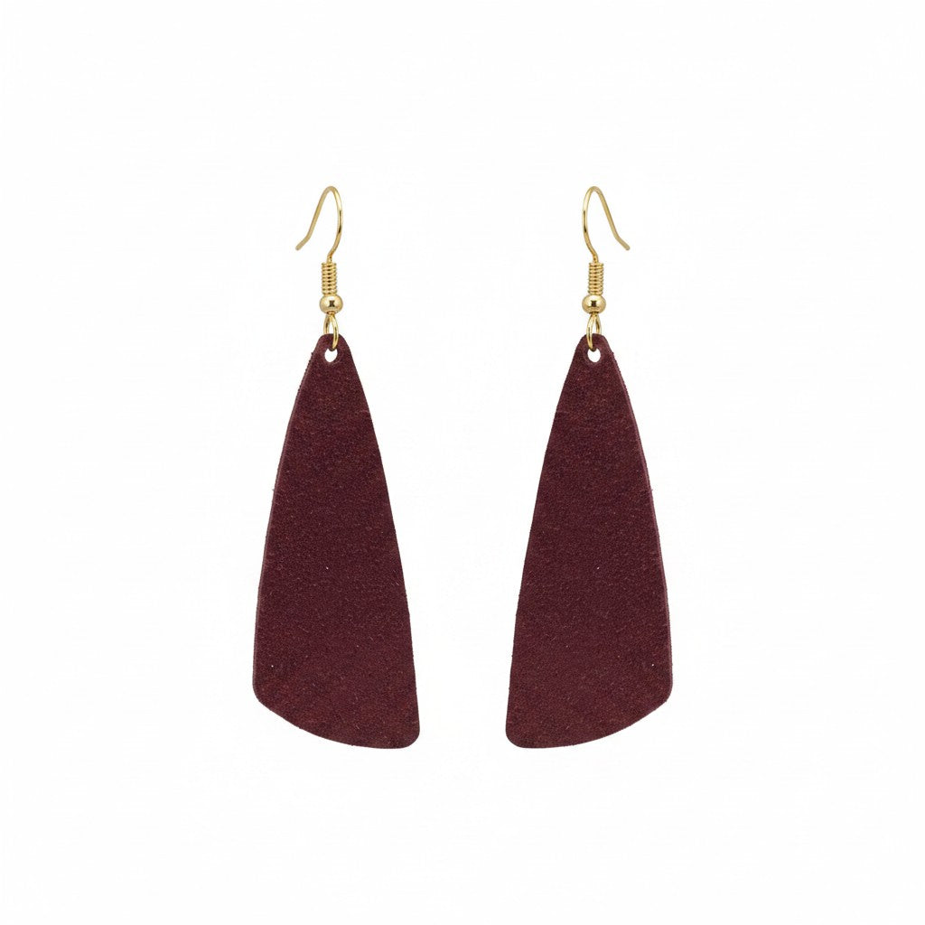 Burgundy Suede Angled Bar Leather Earrings
