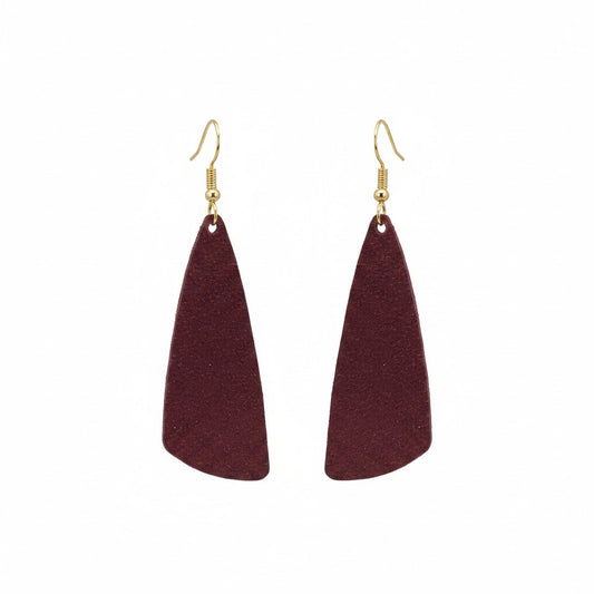 Burgundy Suede Angled Bar Leather Earrings