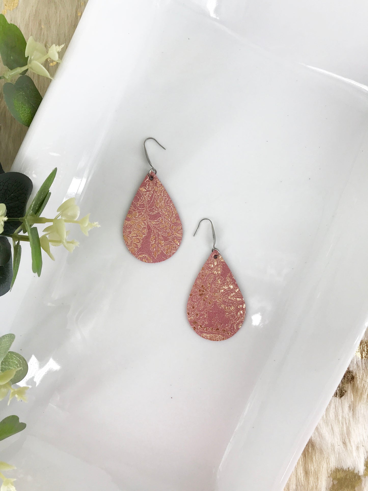 Rose Gold Genuine Leather Earrings - E19-213