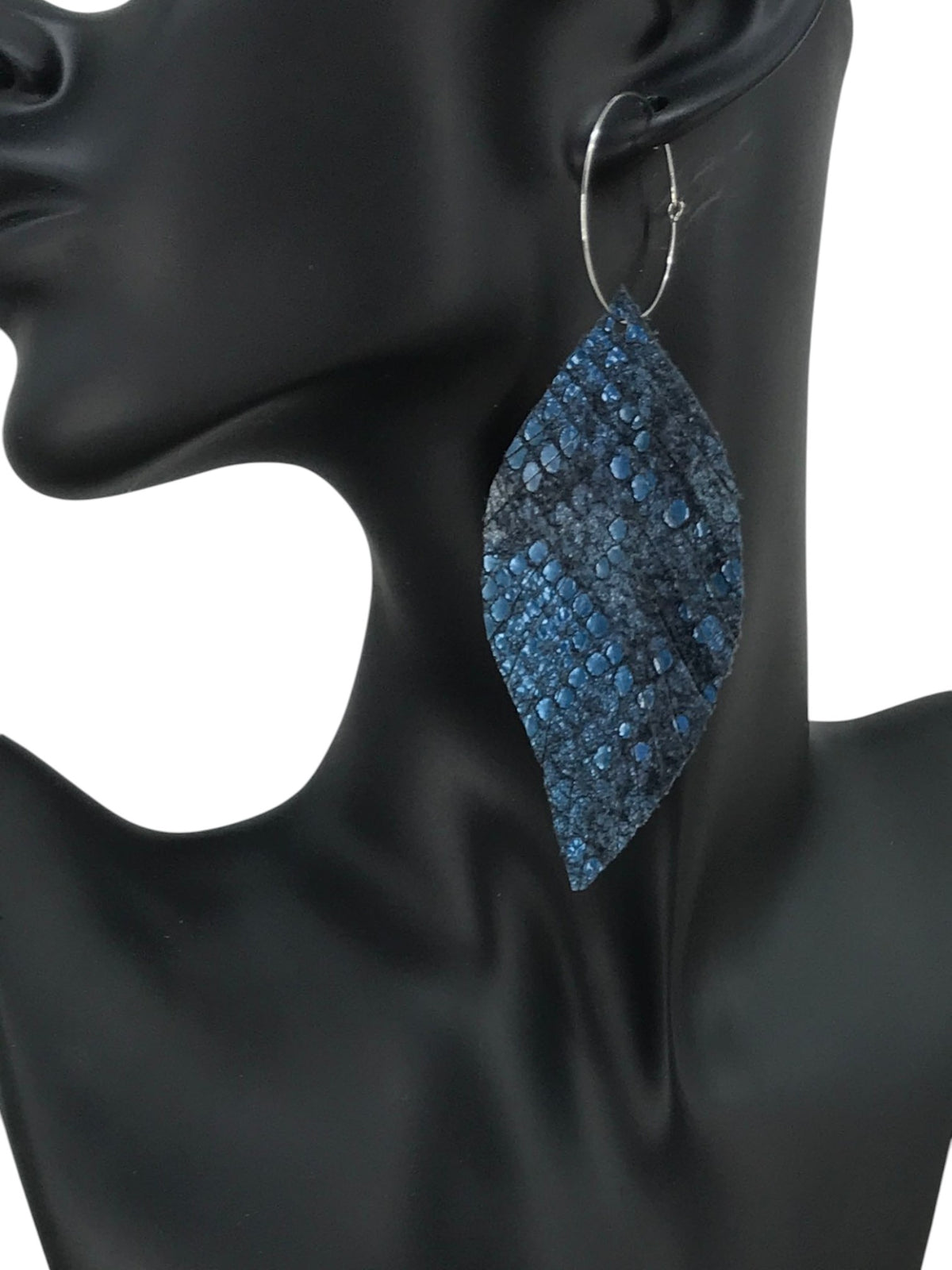 Metallic Blue Snake Leather Hoop Earrings