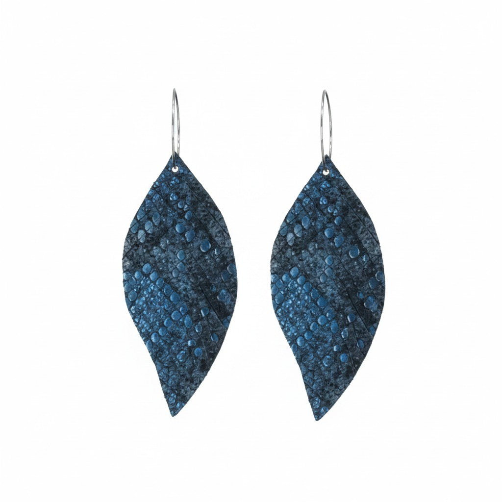Metallic Blue Snake Leather Hoop Earrings