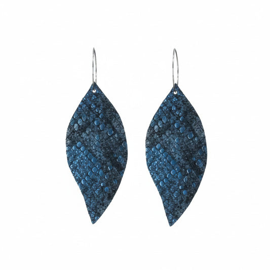 Metallic Blue Snake Leather Hoop Earrings