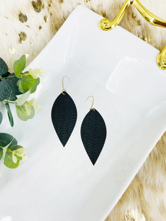 Black Braided Fishtail Leather Earrings - E19-2149