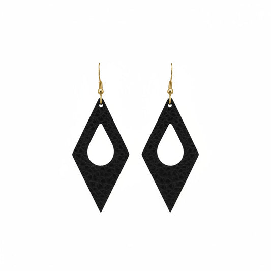 Black Braided Fishtail Open Diamond Leather Earrings