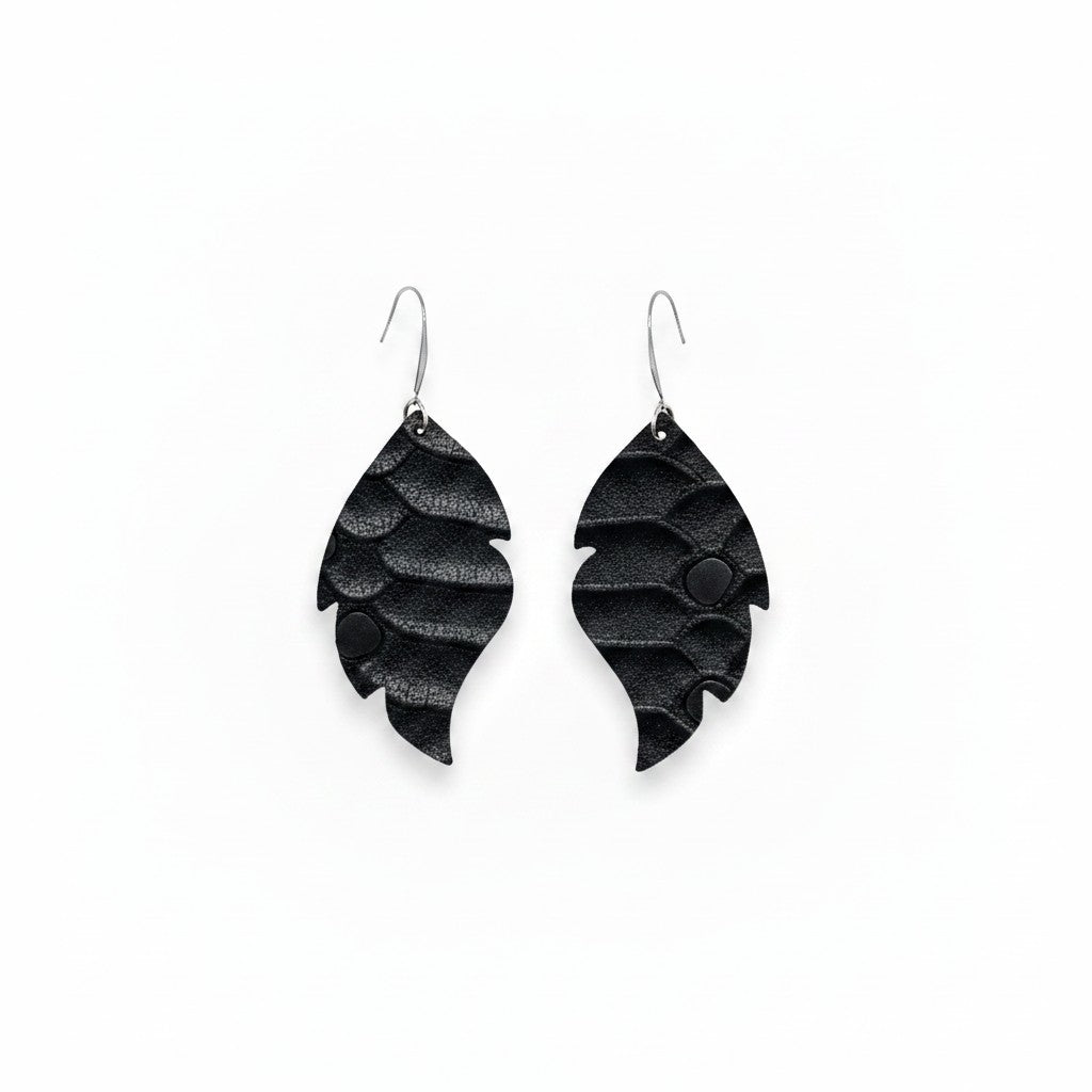 Black Mystic Snake Leather Earrings