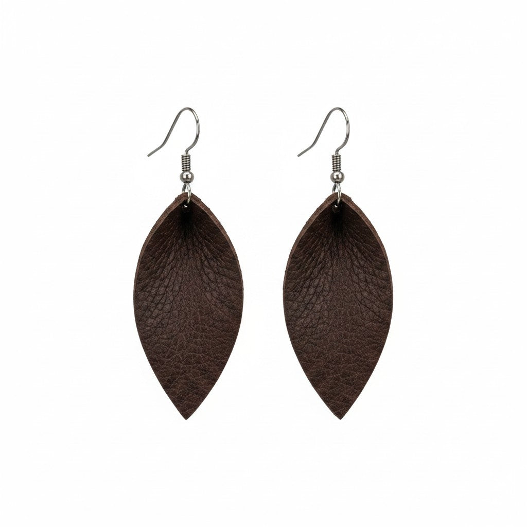 Maroon Black Cherry Embossed Leaf Leather Earrings