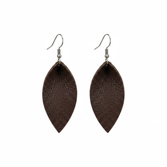 Maroon Black Cherry Embossed Leaf Leather Earrings