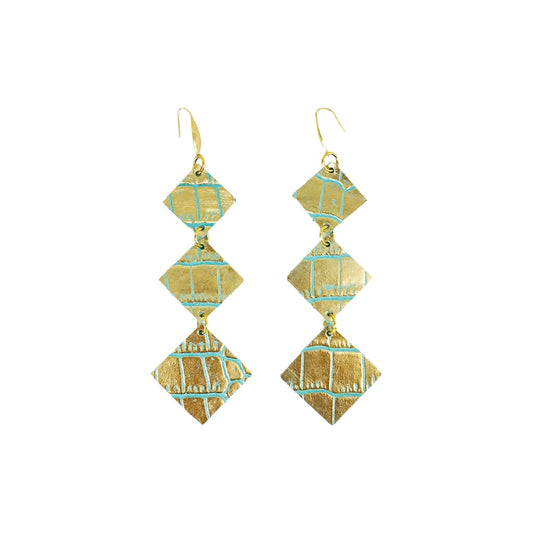 Gold & Teal Tiered Diamond Hoop Earrings