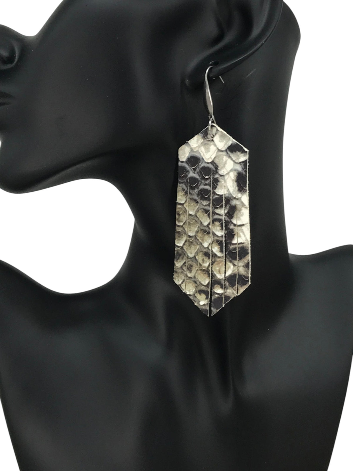 Black and White Snake Leather Earrings