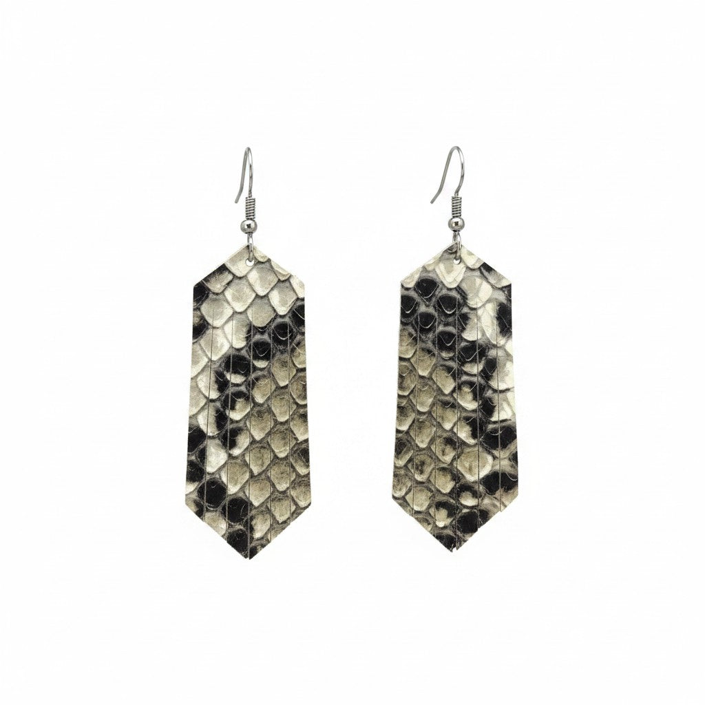 Black and White Snake Leather Earrings