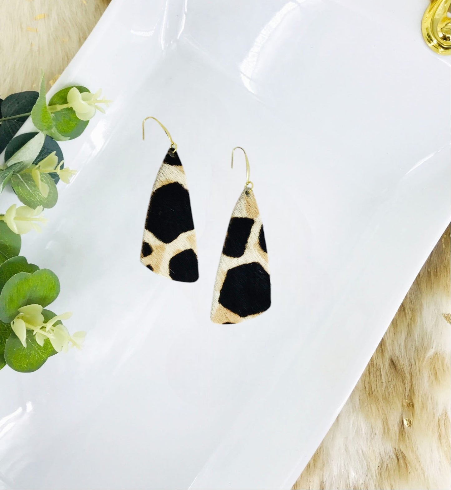 Hair On Giraffe Leather Earrings - E19-2164